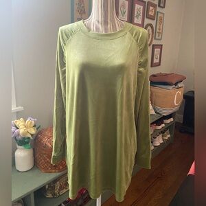 AnyBody Bright Olive Green Long Sleeve Velour Top